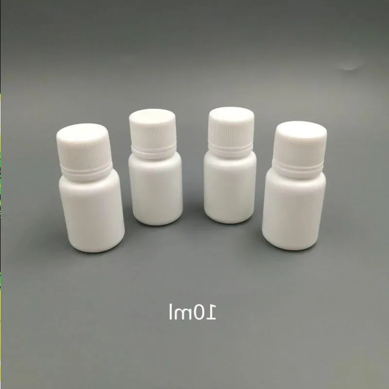 100pcs 10 ml 10 cm3 10 g małych plastikowych pojemników butelka z uszczelką pokrywki, puste białe okrągłe plastikowe pigułki Butelki xsmbu