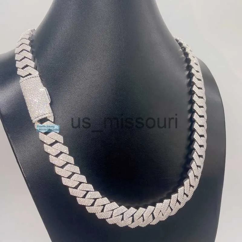 펜던트 목걸이 패스 다이아몬드 테스터 15mm 4row 석재 아이스 아웃 vvs1 Moissanite Cuban Chain Necklace Men J230612