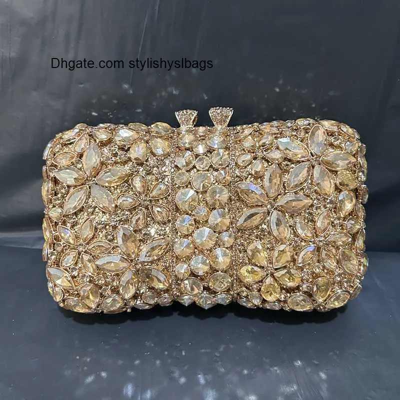 Totes Oro verde strass donna pochette scava fuori fiore borsa diamante cristallo matrimonio da sposa borsa da sera banchetto gala nuova borsa