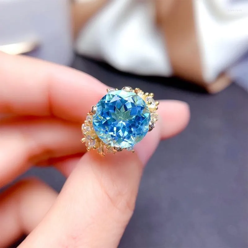 Trouwringen Hoge kwaliteit Dames Eeuwige Ring Inlay Hemelsblauw Zirconia Luxe Vrouwen Engagement Jubileum Partij Sieraden