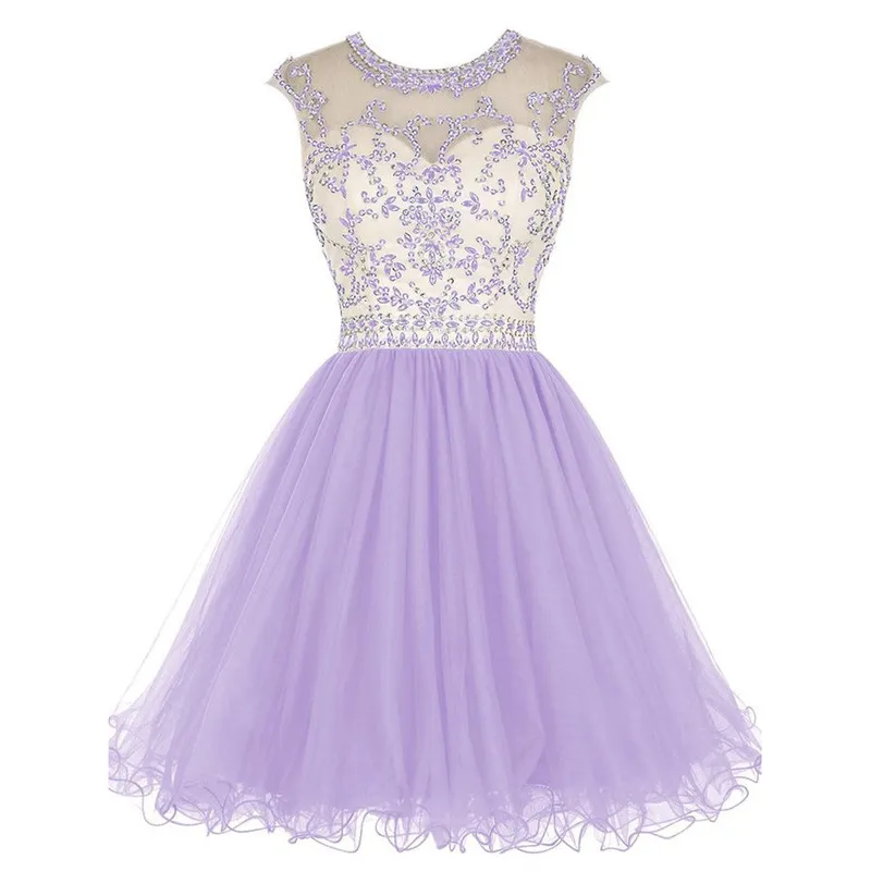 Charming Lavender Homecoming Dresses O-Neck Sequins Beading Prom Gowns Sleeveless Backless Mini Party Dresses Graduation Gowns