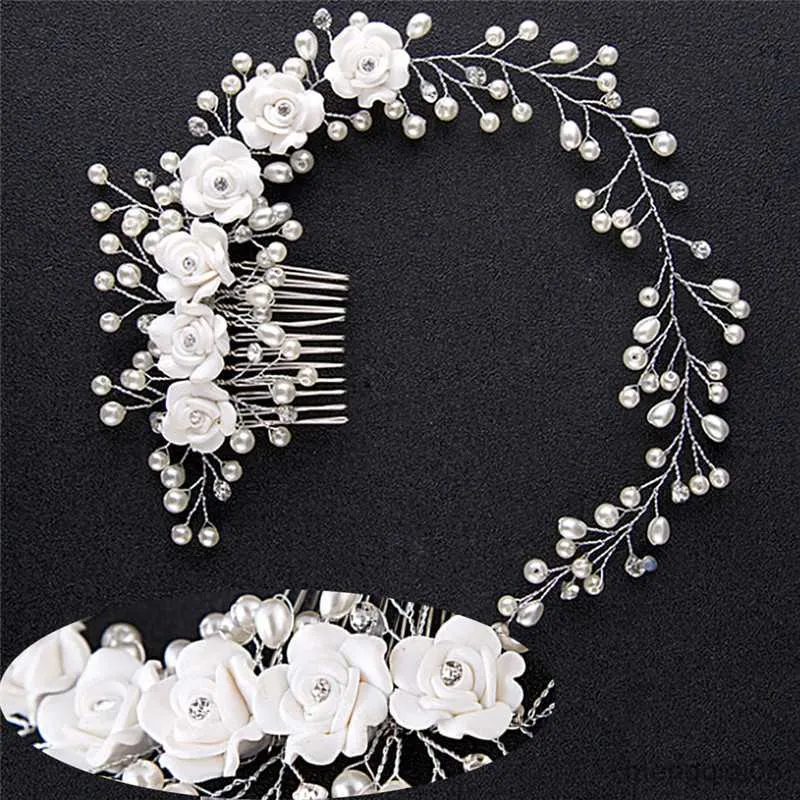 Bruiloft Haar Sieraden Witte Bloem Sieraden Tiara Vrouwen Hoofdband met Kam Bruids Voor Bruid R230612