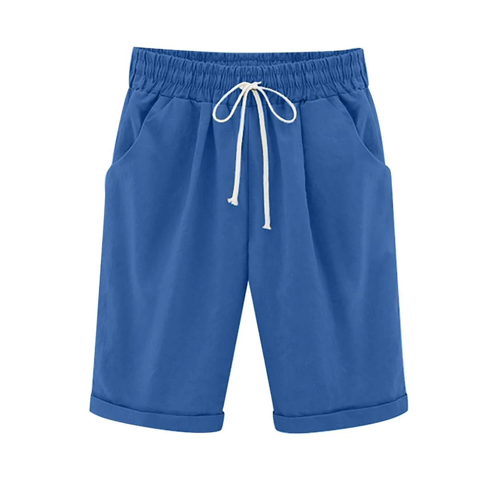 Shorts femininos soltos de linho maleta respirável shorts femininos cacheados de verão elástico bolsos superiores pijamas Pantalones Cortos 2023 P230606