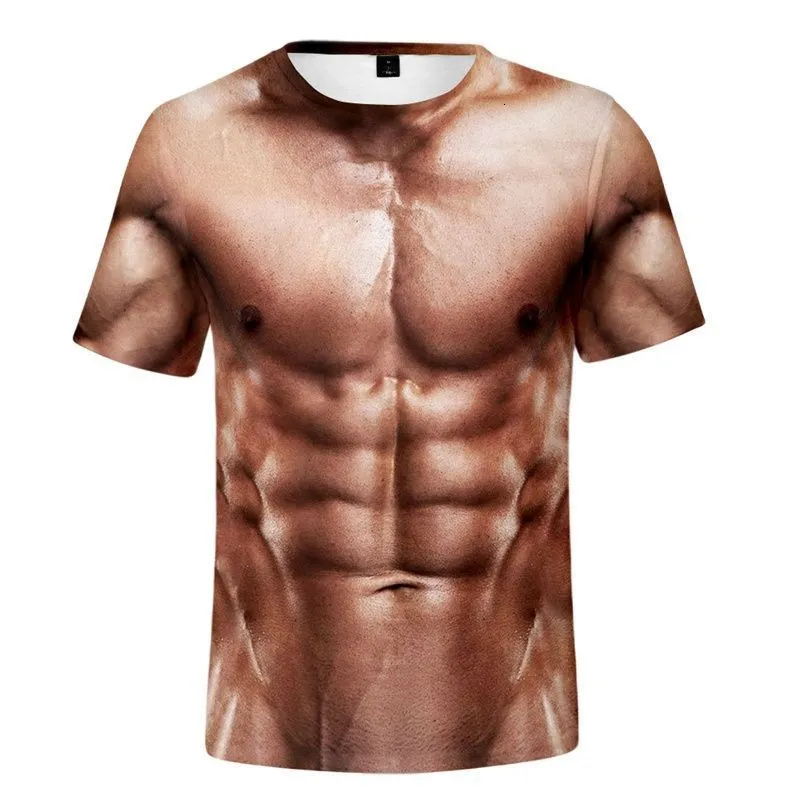 Męskie koszulki Summer Funny 3D Muscle T Shirt Męski krótkoczerwiec Fitness Cool Top Tee Streetwear Cosplay Fake Muscle T Shirt Belly 2306612