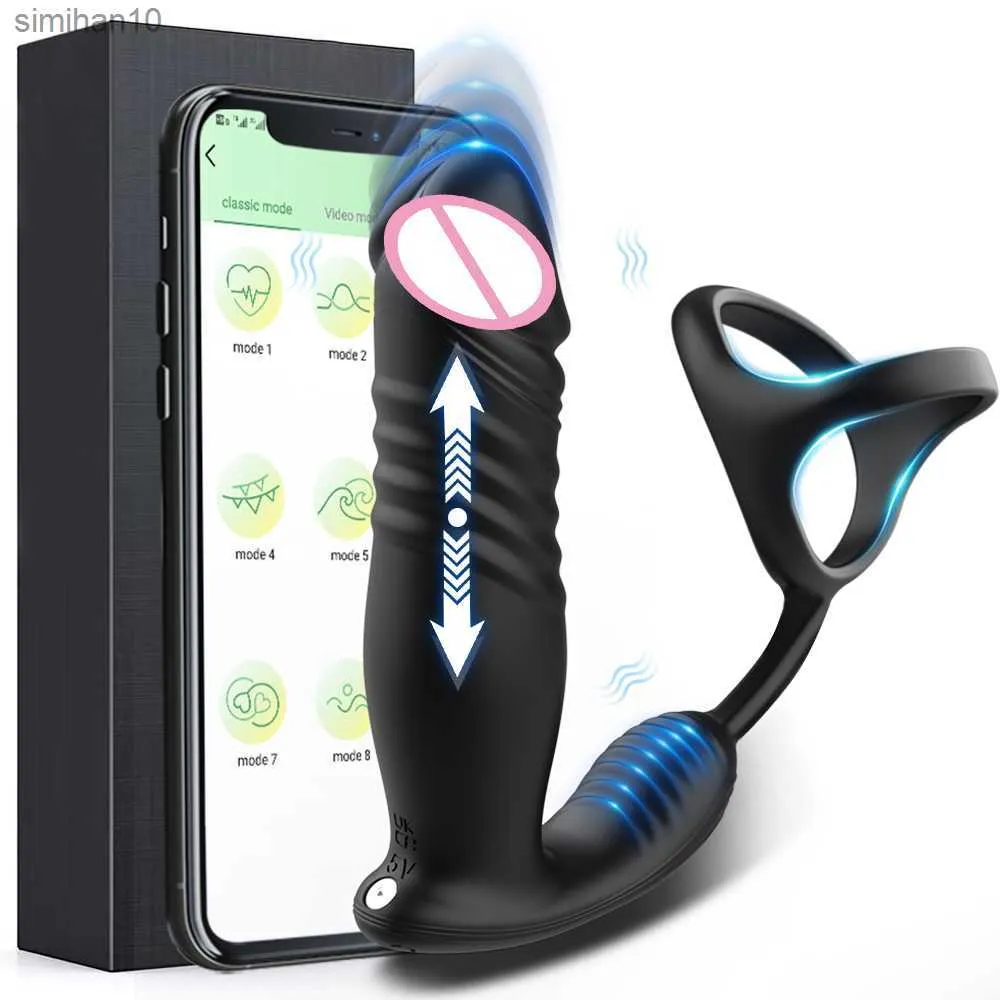 NUEVO Masajeador de próstata masculino Vibrador Telesic Anal Plugs Pene Ring Butt Plug Vibrador APP Control Juguetes sexuales para hombres Masturbador L230518