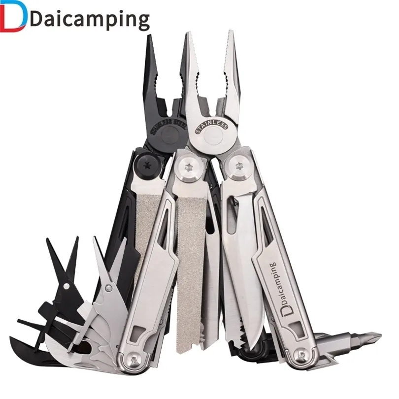 Strumenti per potatura Daicamping DL12 18 in 1 Multitool da campeggio Clip Pinze multiple Coltello pieghevole multifunzionale 7CR17MOV 230609