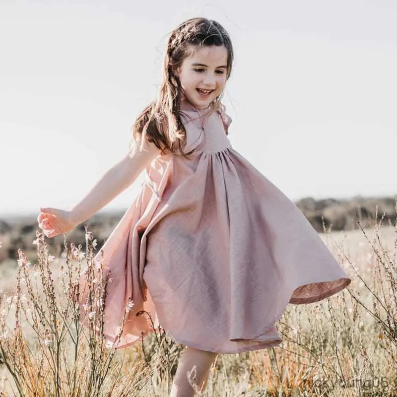 Girl's Dresses New Cotton And Flower Girls Dress Summer Children Casual Petal Sleeve Princess Baby Girl Clothes R230612