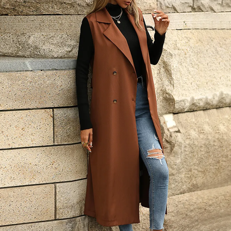 Women's Sleeveless Trench Coat with Adjustable Belt, X-Long