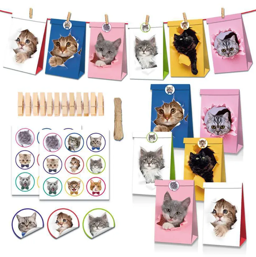 Emballage cadeau papier kraft huile sac chat animal mignon chiot chien mordre les roses anniversaire emballage livraison directe Ot1Hq