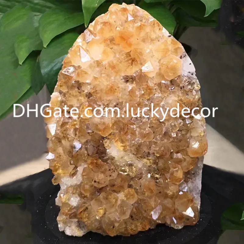 Självstående naturlig citrinkatedraldekor Healing Oregelbunden naturlig framgång Stone Yellow Quartz Crystal Cluster Points Druzy Geode Mineral Prov Feng Shui