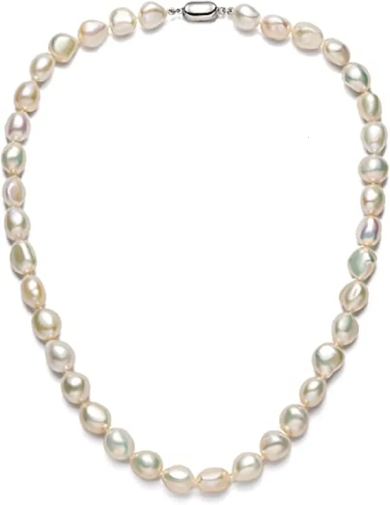 Naszyjniki wiszące barokowy naszyjnik perłowy dla kobiet 9-10 mm AA wysokiej jakości słodkowodne pasmo perełowe z srebrnym zapięciem 230609
