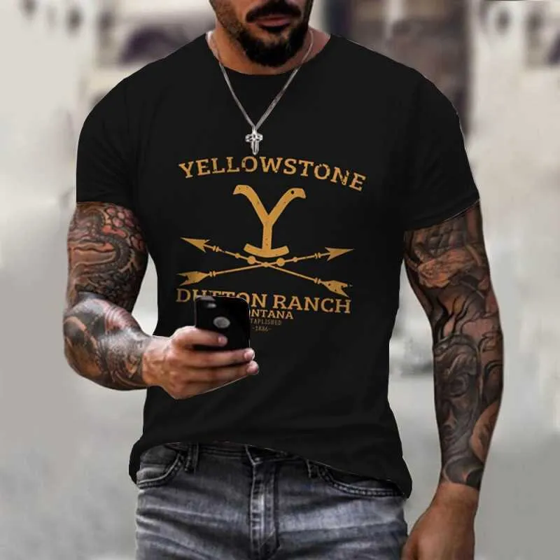 2023 New Yellow Print 3D Fashion Men's Slim Fit T-shirt Summer Sports Trend Casual Short SleeveO1BC