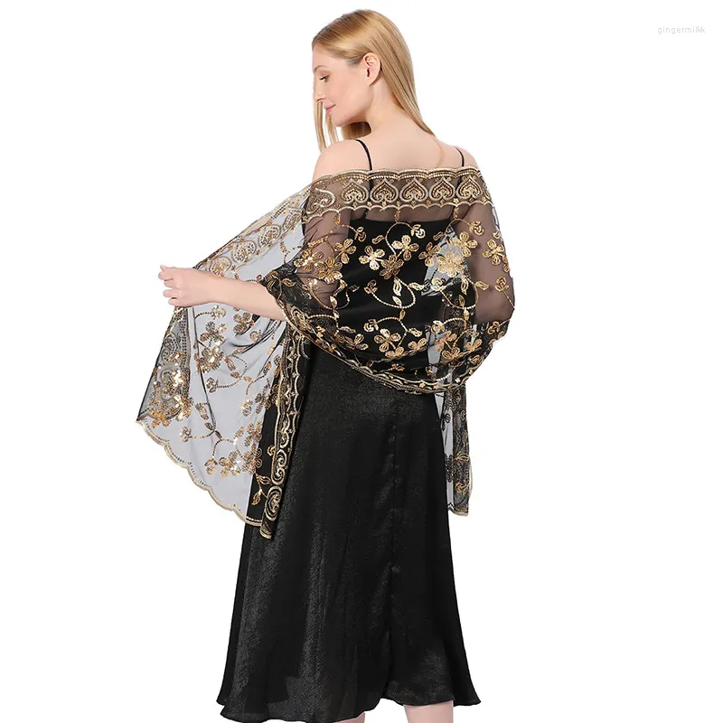 Scarves Shining Sequins Embroidered Evening Dresses Shawls Bridal Bridesmaid Wedding Shrugs Wraps Hollow Sheer Party Shawl Cape Mariage