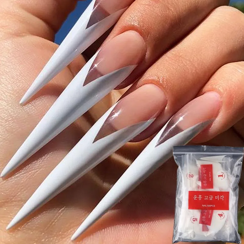 Faux Ongles 500 pcs Acrylique Stiletto Transparent Naturel Demi Couverture Artificielle Faux Salon DIY Conseils Manucure Art Outils