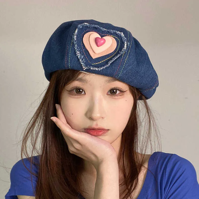 Berets New Cowboy Ins Pink Love Y2K Nicky Paint Hat Sweet Spence и Summer Cool Japan Women Beret G220612
