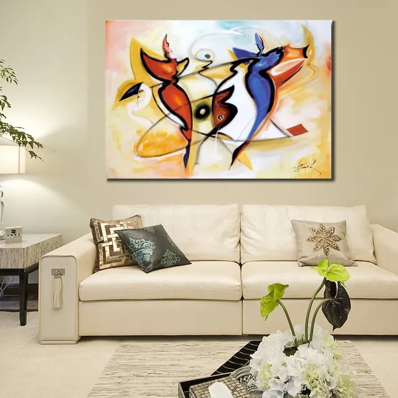 Handmade Abstract Music Oil Painting on Canvas Dancing Angels Vibrant Wall Art Masterpiece for Office