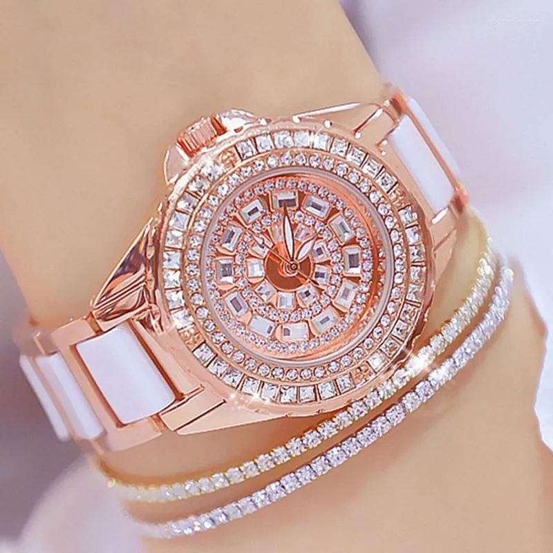 Zegarstka na rękę Diamond Watches Women 2023 Fashion Ceramic nadgarstka panie ze stali nierdzewnej zegarowy zegar Relogio feminino