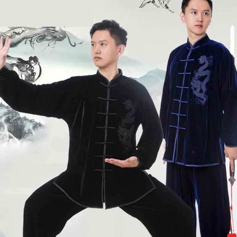 Roupas Étnicas Feminina e Masculina Veludo Oriental Tai Chi Terno Estilo Chinês Wushu Artes Marciais Uniforme Yaga Performance Exercício