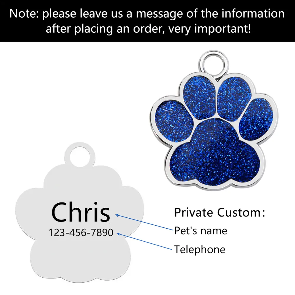 Étiquettes personnalisées pour chien et chat gravé chat chien chiot Pet ID nom collier étiquette pendentif accessoires pour animaux de compagnie patte paillettes pendentif