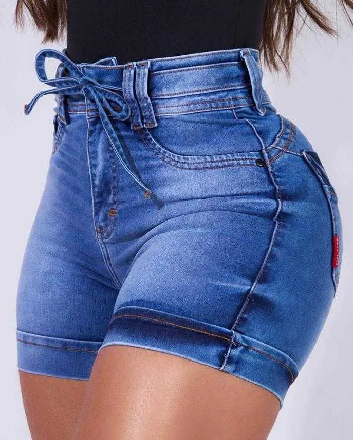 Shorts feminino Shorts jeans cintura alta com detalhes casual new fashion 2023 roupas femininas parte inferior P230606