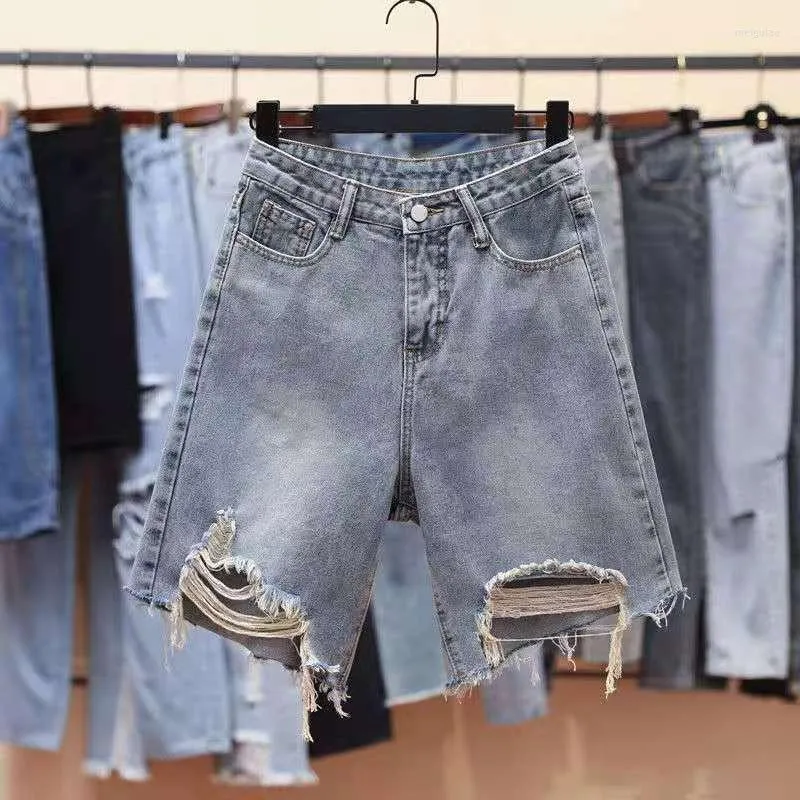 Frauen Shorts 2023 Frauen Sommer Mode Baggy Denim Weibliche Löcher Beiläufige Kurze Hosen Damen Ripped Lose Gerade I10