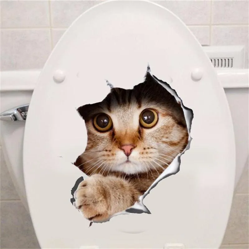 Cat Vivid 3D Smashed Switch Wall Sticker Bagno Toilette Cucina Decalcomanie decorative Animali divertenti Decor Poster PVC Murale Art