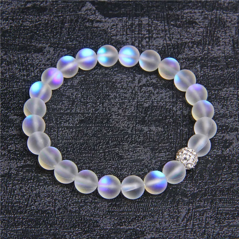 Charm Bracelets 8mm Moonstone Stone Frisado Bracelet Para Mulheres Homens Chakra Yoga Brilhante Pedra Frisada Charm Pulseira Feito à Mão Jóias Z0612