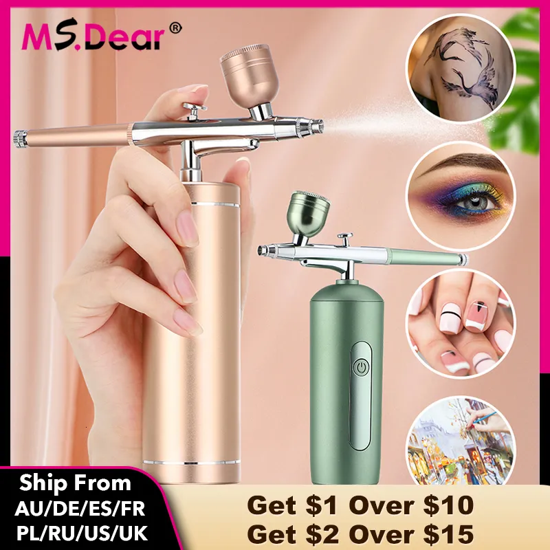 Masseur de visage Aérographe Compresseur d'air Kit Nano Pulvérisateur Eau Oxygène Injecteur Pistolet pour Nail Art Tatouage Artisanat Gâteau Maquillage Brume Aérographe 230609