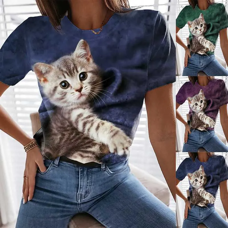 2023 Summer Leisure Animal 3D-print T-shirt met korte mouwen en ronde hals voor dames