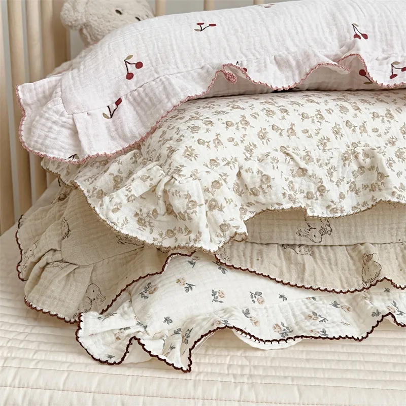 Sponde del letto Federa per bebè Stampa floreale Mussola di cotone Federa per cuscino nata Federa per bebè 30x50cm 48x74cm 230612