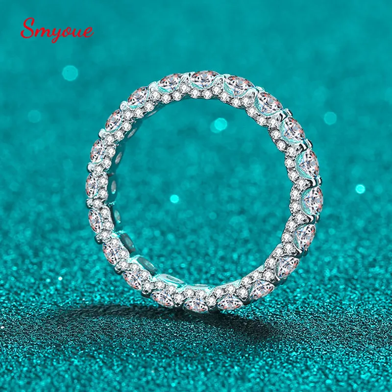 Solitaire Ring Smyoue 2.1ct حلقات مطلية بالذهب الأبيض للنساء 100 ٪ 925 Sterling Silver Full Enternity Diamond Band Ring GRA 230609