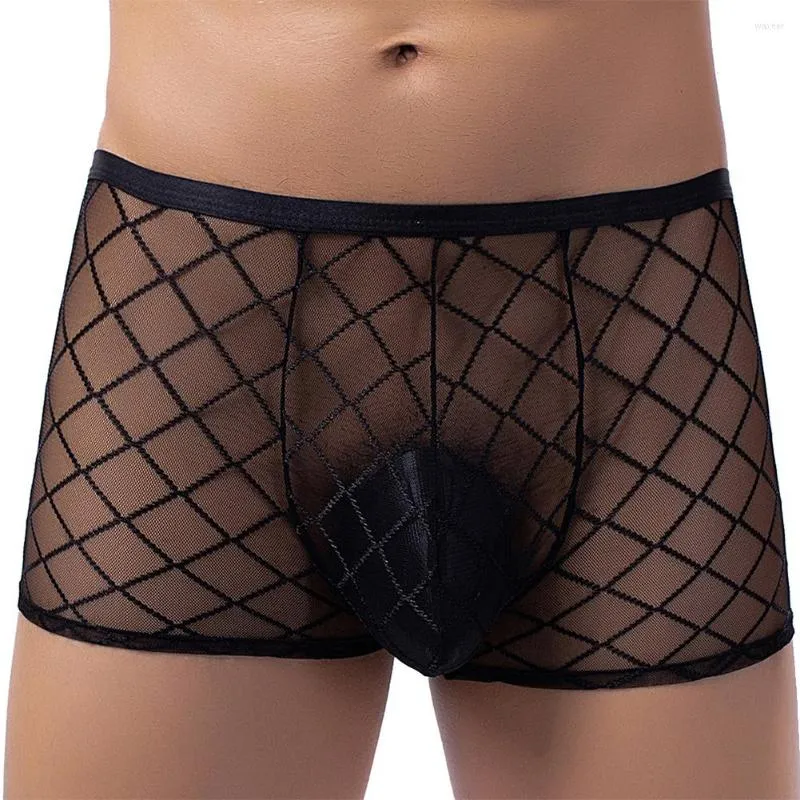 Onderbroek Mannen Visnet Ondergoed Doorzichtige Boxer Slips Mannelijke Sexy Slipje Erotische Lingerie Transparante Mesh Shorts Dun