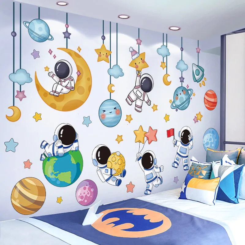 Astronauter vägg klistermärken vinyl diy stjärnor planeter vägg dekaler för barn rum baby sovrum barn barnkammare hem dekoration