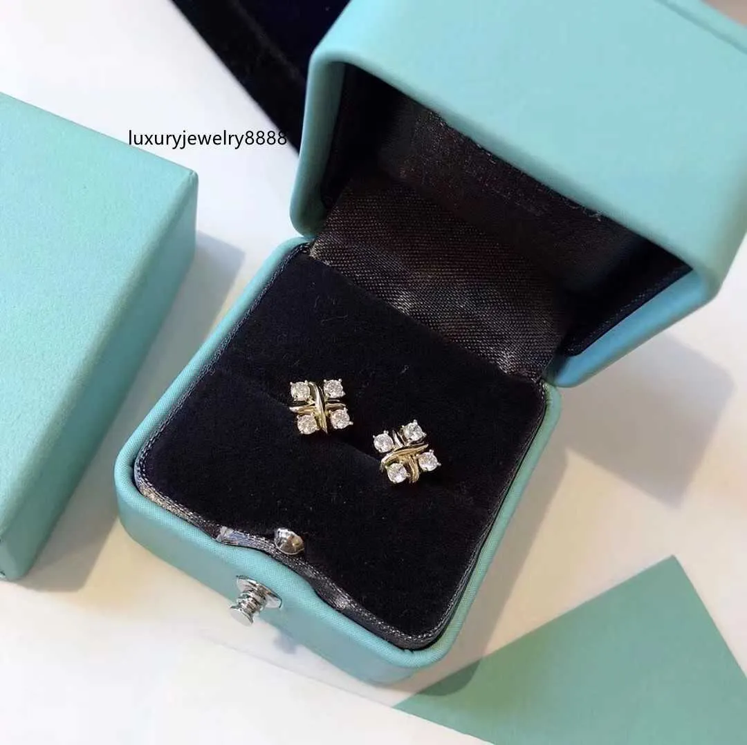 Luxury Schlumberger Charm Earrings Designer S925 Sterling Silver Gold Cross Square Zircon Crystal Earrings for Women With Box