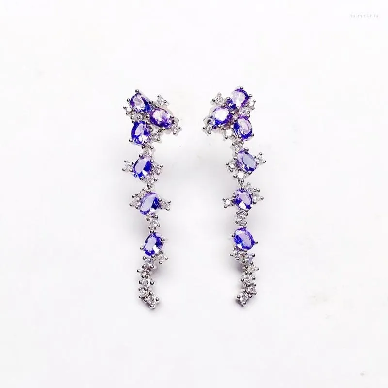 Oorknopjes Natuurlijke Echte Blauwe Tanzaniet Luxe Lange Druppel Oorbel 3 4mm 0.25ct 12st Edelsteen 925 Sterling Zilveren Fijne Sieraden X219124