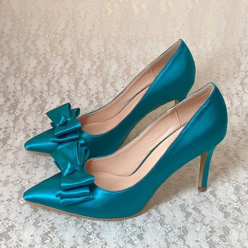 Sapatos sociais Lure 9 cm verde oliva salto alto bico fino para festa de casamento