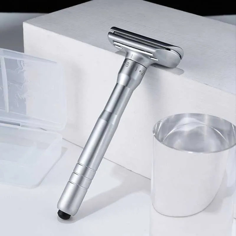 Säkerhet Razor Justerbar dubbelkant Metal Manual Shaver för män Rakningsverktyg med Box 5 Blades L230523