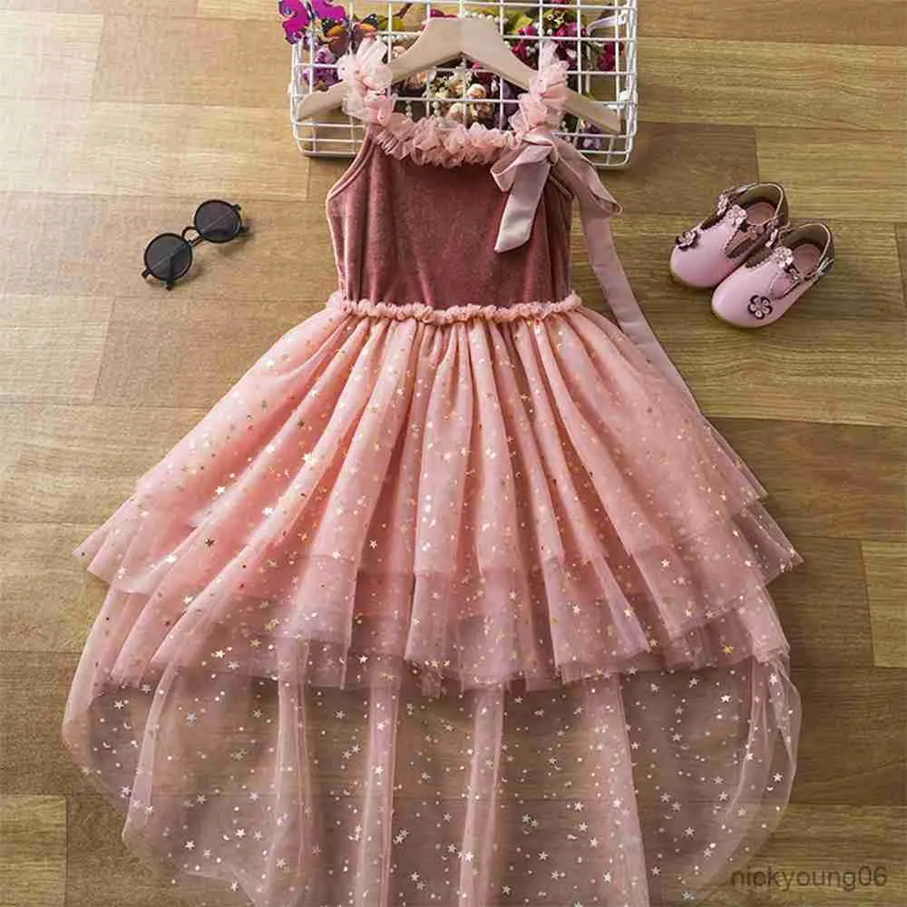 Girl's Dresses Girls Pink Tuxedo Princess Dress Kids Sequin Layered Tulle Slip for Birthday Party Flower Wedding Girl R230612