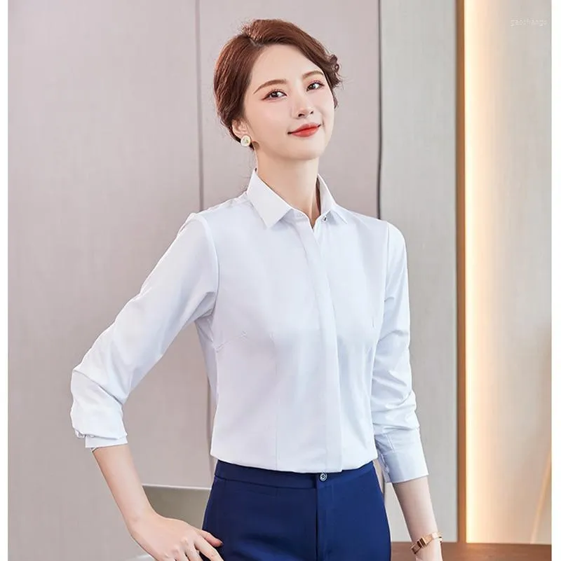 Women's Blouses Fashion Women Shirts White Long Sleeve Office Work Ladies 2 Piece Pant And Tops Sets