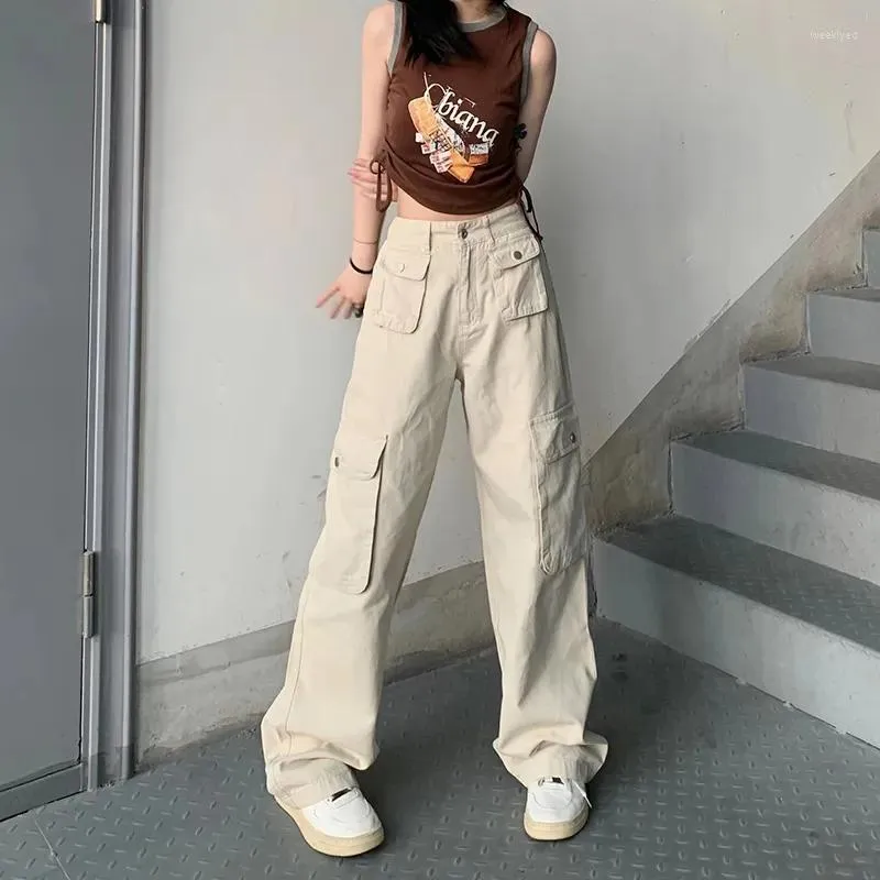 Damesbroek Dames Zakken Sweat Pant Vintage Workout Overalls Mid Waist Trekkoord Losse Cargo Streetwear Joggingbroek Casual Y2K