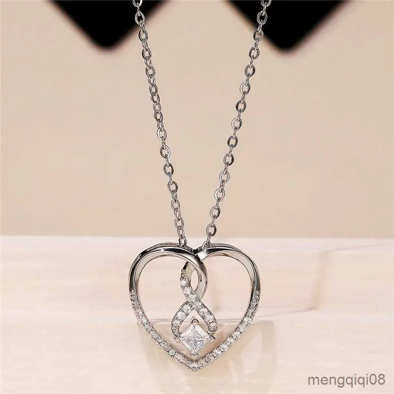 Pendanthalsband 2022 Heart Necklace Series for Women Luxury Silver Color Chain With CZ Wedding Trend Eternity Jewelry R230612