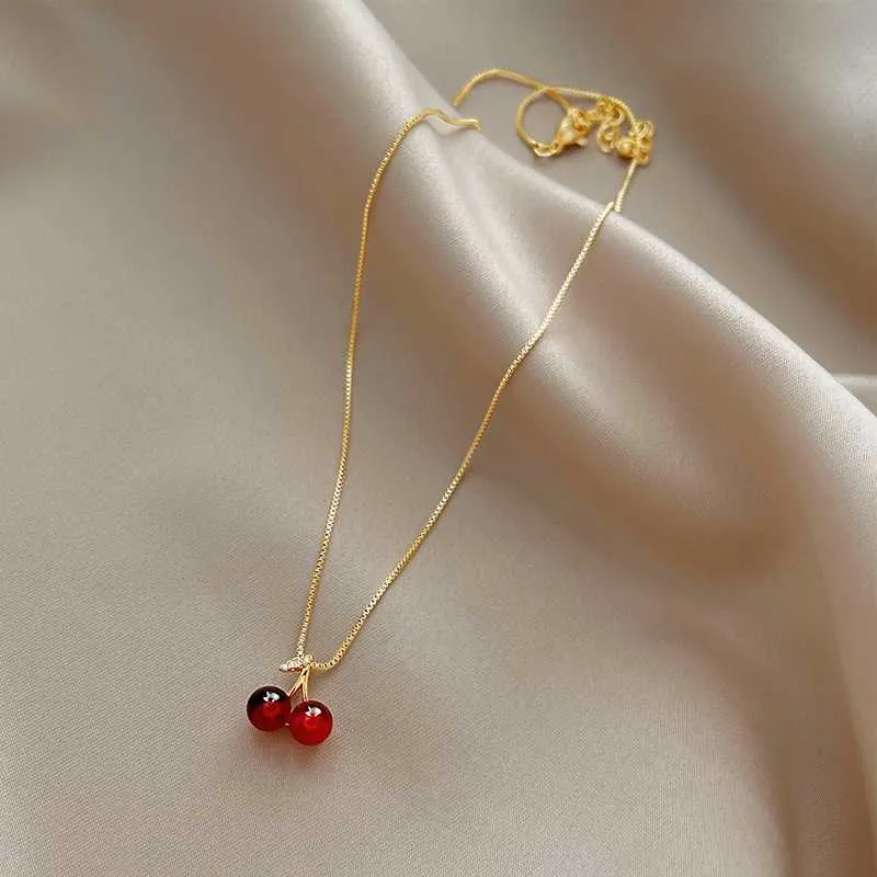 Red Cherry Elisa Gold Pendant Necklace For Women Sweet And Cute