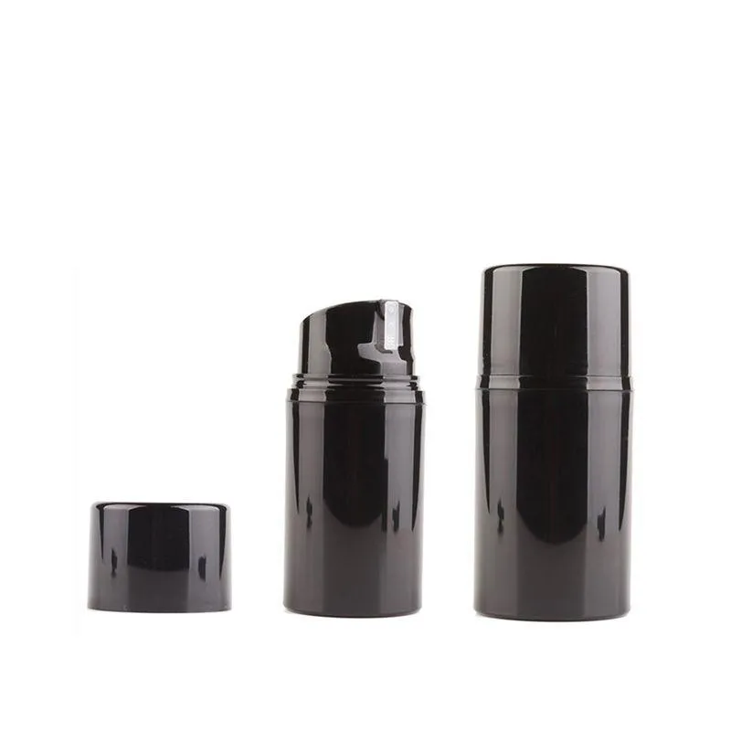 12 pezzi 30ml 50ml 80ml 100ml 120ml 150ml Bottiglia vuota per crema per lozione airless Bottiglia per pompa per crema per lozione nera Cura della pelle nera Contenitori da viaggio per la cura personale Fjufs