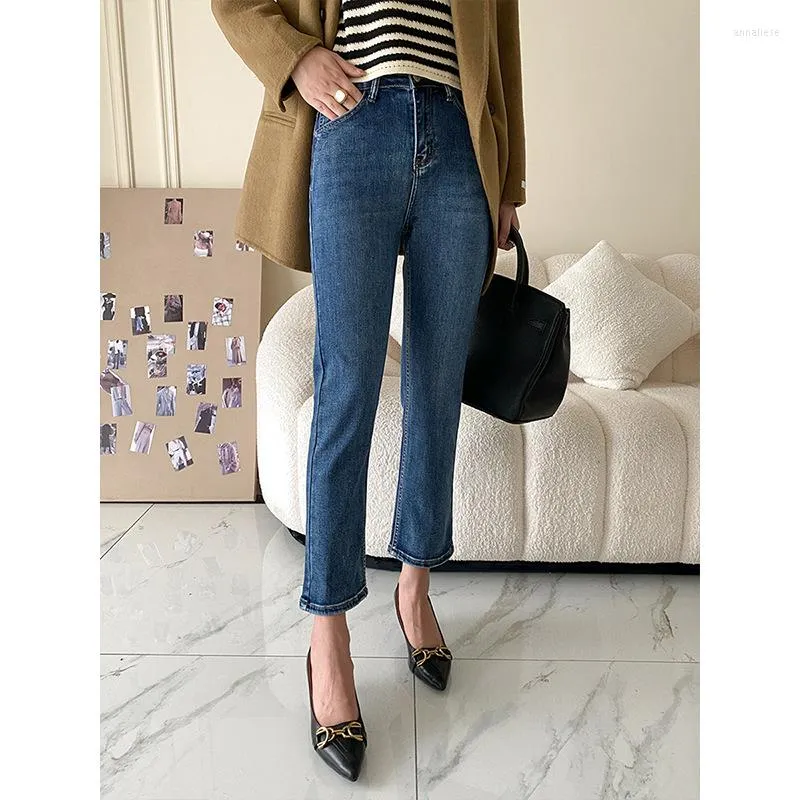 Women's Jeans HXJJP Spring Autumn Flare For Women Ripped High Waist Stretch Destoryed Slimming Solid Blue Wide Leg Pants Rise Straight