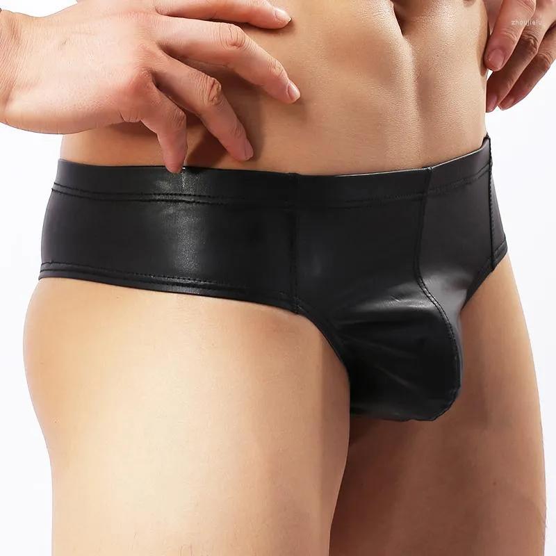 Sous-vêtements en cuir pour hommes sous-vêtements boxeurs Gay Male Sexy culottes Lingerie