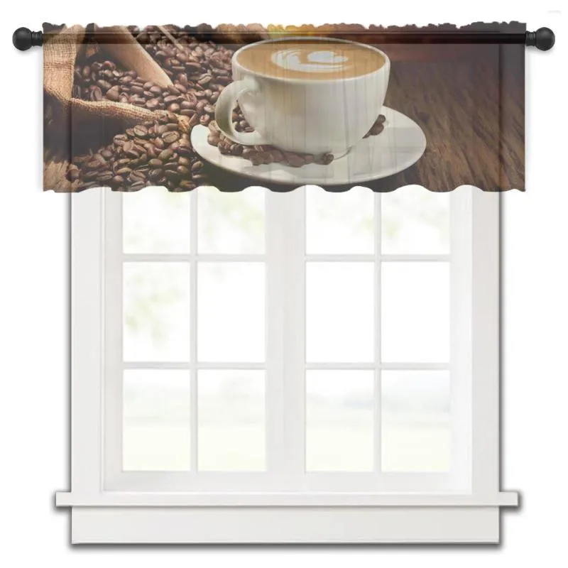 Cortina para xícara de café em feijão Cortinas curtas de tule para quarto Voile transparente Metade para janela Armário de cozinha Cortinas pequenas