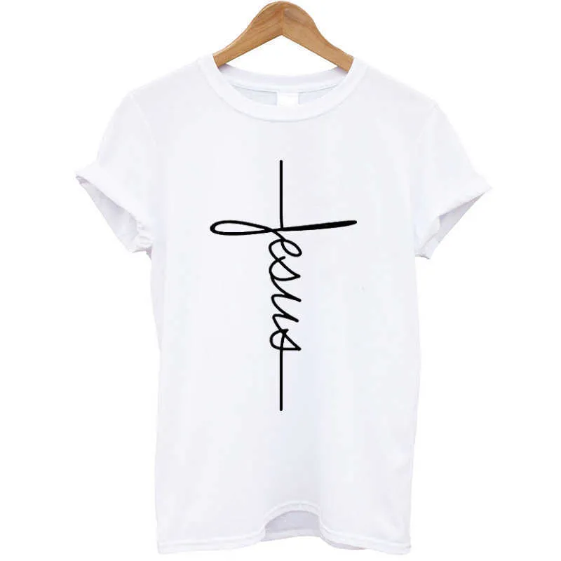 T-Shirt O-neck Summer Short Sleeve Jesus Christian Cross Print Street Clothing Women's T-shirt Hot Selling G220612