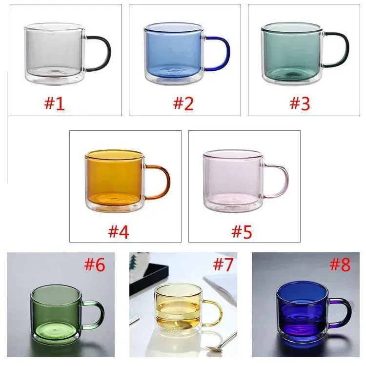 250ml Wine Glasses Drinking Tumbler Whiskey Cup Coffee Juice Water Cups Tea Creative Mug Double Bottom Glass Mugs For Home w-01251