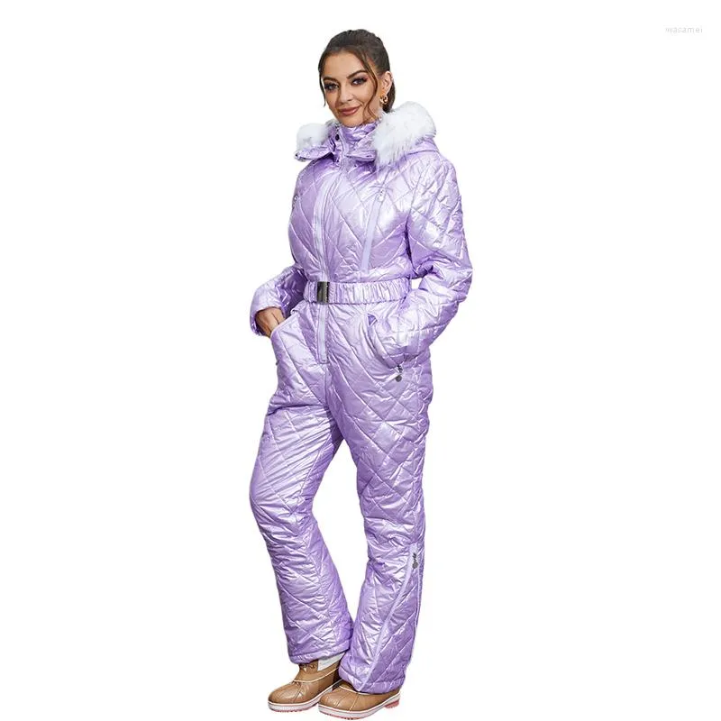 Women's Trench Coats Women's One Piece Ski Suit Zip Up Puffer Jacket Cotton Winter Jumpsuits Parka Warm Outerwear Snowsuit Thick