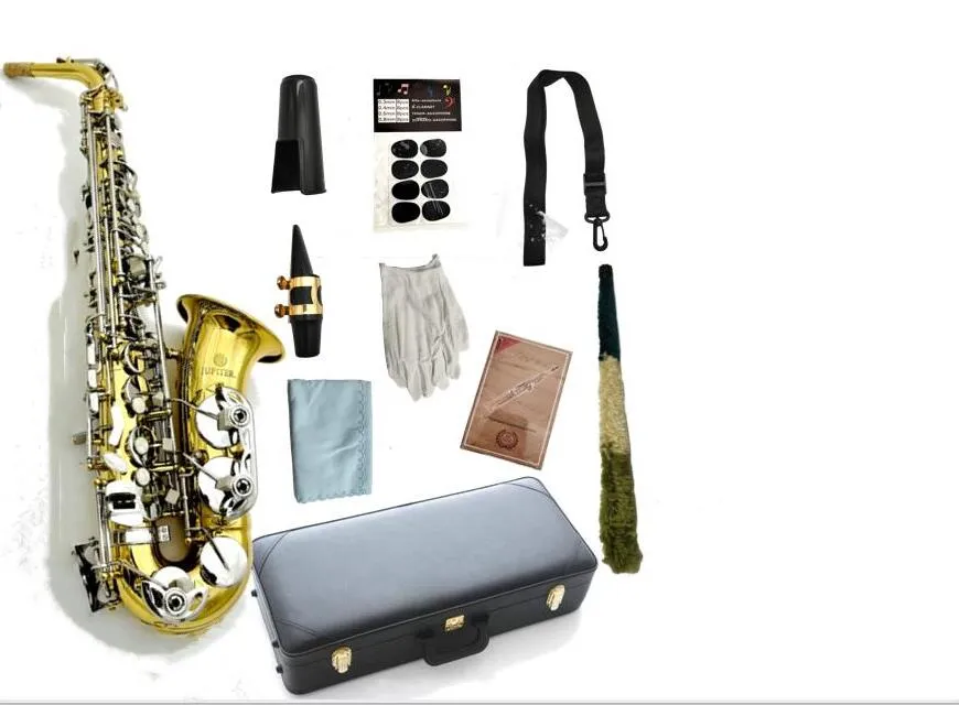 Jupiter JAS-720-GN ALTO SAXOPHONE EB TUNE BRASSメッキのプロの木双目とサックスアクセサリーマウスピース